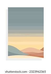 sunrise landscape with mountains mid-century modern vector illustration