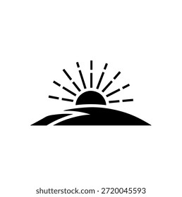 Cena de paisagem do nascer do sol sobre a ilustração do vetor da silhueta da montanha da silhueta para a beleza da natureza da esperança da manhã e o novo conceito do começo