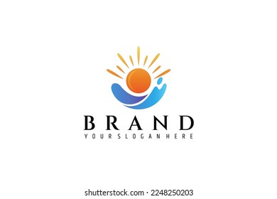 Sunrise light logo with waves suitable for summer beach design, and nature
