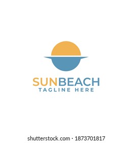 Sunrise Logo Design, Combination of Sun and Beach With Planet Shape