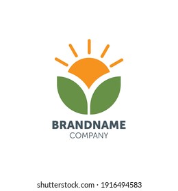 sunrise logo design with leaf