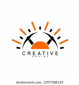 Sunrise logo design with mining tools.