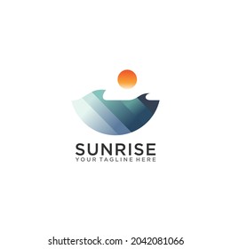 Logo del amanecer. Logotipo totalmente editable. Logo del Mar estilizado y el atardecer.