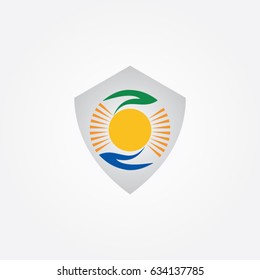 sunrise logo, icon hand in shield