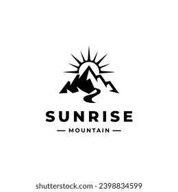 Sunrise logo. mountain and sun icon design. flat vector design logo template