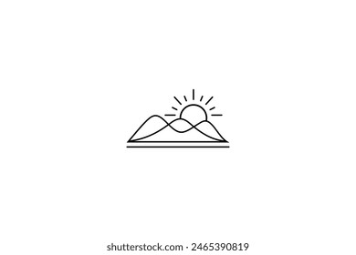 Sunrise Logo auf Bergen im Line Art Design Stil