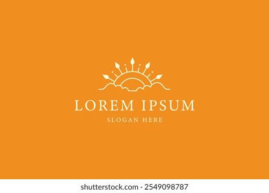Logotipo de la salida del sol en fondo naranja en diseño de arte de línea