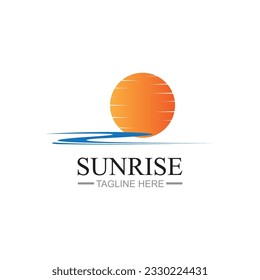 Plantilla de logotipo de Sunrise. Icono de ilustración de vectores Plantilla de logotipo Sol sobre horizonte
