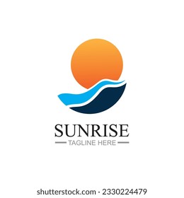 Plantilla de logotipo de Sunrise. Icono de ilustración de vectores Plantilla de logotipo Sol sobre horizonte