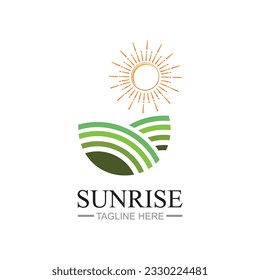 Plantilla de logotipo de Sunrise. Icono de ilustración de vectores Plantilla de logotipo Sol sobre horizonte