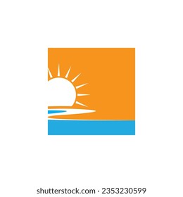 Logo-Vorlage für Sonnenaufgang. Vektorgrafik-Symbol Logo-Vorlage Sun über Horizont