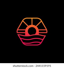 Ilustración vectorial de la plantilla del logotipo del sol sobre el horizonte