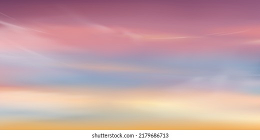 Sunrise in Morning with Orange,Yellow, Pink, purple sky, Dramatic twilight landscape with Sunset in evening,Vector horizon of romantic Sky banner sunlight,Rainbow unicorn fantasy background