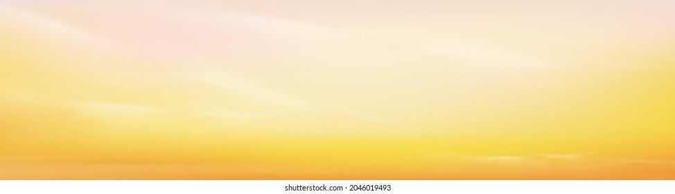 Amanecer por la mañana con cielo naranja, amarillo y rosa, paisaje dramático de crepúsculo con puesta de sol por la noche, horizonte panorámico vectorial horizonte cielo pastel banner de la puesta de sol o luz solar para cuatro estaciones fondo