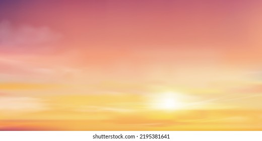 Sunrise Morning with Orange,Yellow and Pink sky, Dramatic twilight landscape with Sunset sky in evening, Vector horizon beautiful nature banner of sunrise or sunlight for four seasons background