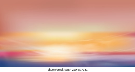 Sunrise in Morning with Orange,Yellow and Pink sky, Dramatic twilight landscape with Sunset in evening, Vector mesh horizon Sky  banner of Sunset or sunlight for four seasons background