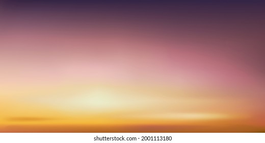 Sunrise in Morning with Orange,Yellow,Pink and Purple Sky,Dramatic twilight landscape with Sunset in evening,Vector horizon Dusk Sky banner of Sunset or sunlight for four seasons background