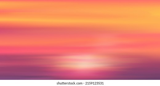 Amanecer en la mañana con naranja,Amarillo,Rosa,Cielo púrpura, Dramático paisaje crepúsculo con puesta de sol por la noche, Pancarta de horizonte de malla vectorial de la puesta de sol o luz del sol para cuatro estaciones de fondo