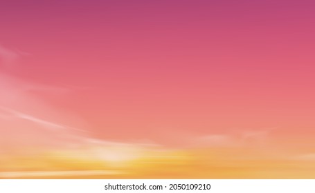 Sunrise in Morning in Pink,Yellow and Orange Sky Background, Dramatic twilight landscape with Sunset in evening,Vector horizon Beautiful Natural Sky banner of Sunlight for four season backdrop 