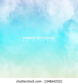 Sunrise morning sky with white realistic clouds. Vector Illustration