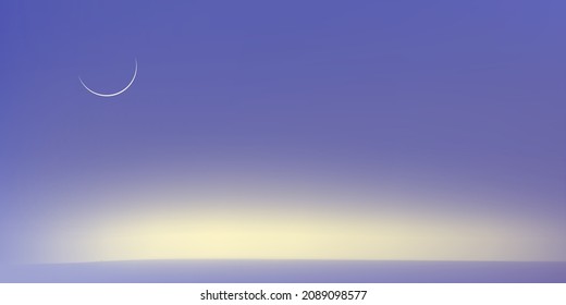 Sunrise in Morning with Yellow and Purple sky and Crescent moon, Dramatic twilight landscape with Sunset in evening,Vector mesh horizon Dusk Sky banner of sunlight for trendy 2022 colour background