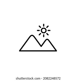 Sunrise, Mountain, Hill, Mount, Peak, Climbing, Outdoor line icon, vector, illustration, logo template. Suitable for many purposes.