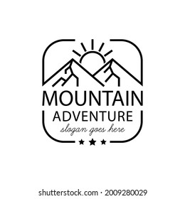 sunrise Mountain Landscape with Focus round Square Lens Frame for Adventure Outdoor Nature Photographer Logo Design