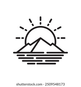 sunrise mountain line minimal logo design vector