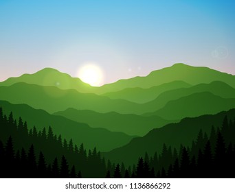 Sunrise Mountains Green Vector