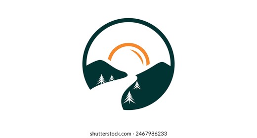 sunrise and mountains logo design, logo design icon, symbol, vector, creative, idea.