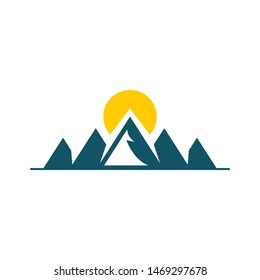 Sunrise with mountains logo template vector nature icon design