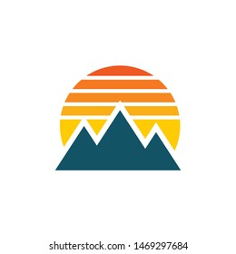 Sunrise with mountains logo template vector nature icon design