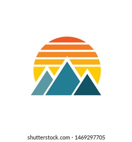 Sunrise with mountains logo template vector nature icon design