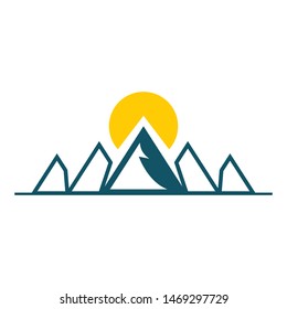 Sunrise with mountains logo template vector nature icon design