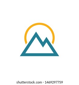 Sunrise with mountains logo template vector nature icon design