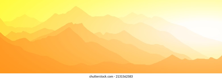 Sunrise in the mountains, morning landscape, panoramic view, vector illustration