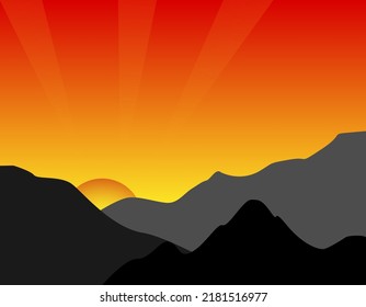 sunrise with mountains. orange background.sunset