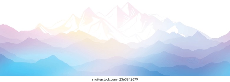Sunrise in the mountains, panoramic view, vector illustration