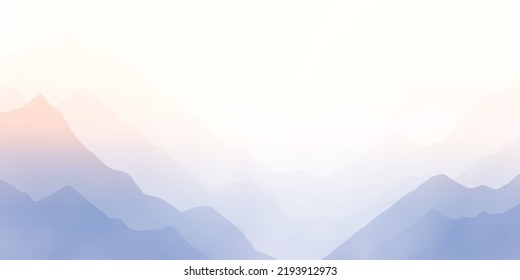 Sunrise in the mountains, ranges in the morning fog, panoramic view, vector illustration