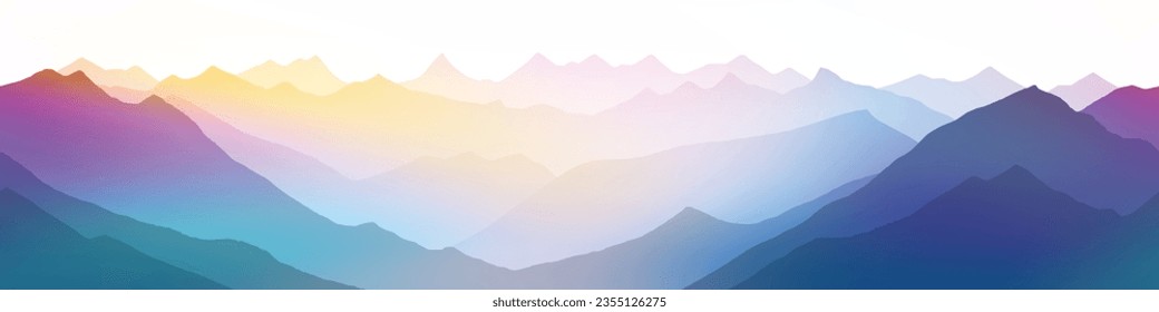 Amanecer en las montañas, frontera sin fisuras, vista panorámica, ilustración vectorial