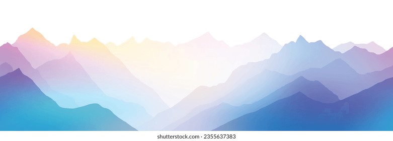 Sunrise in the mountains, seamless border, panoramic view, vector illustration