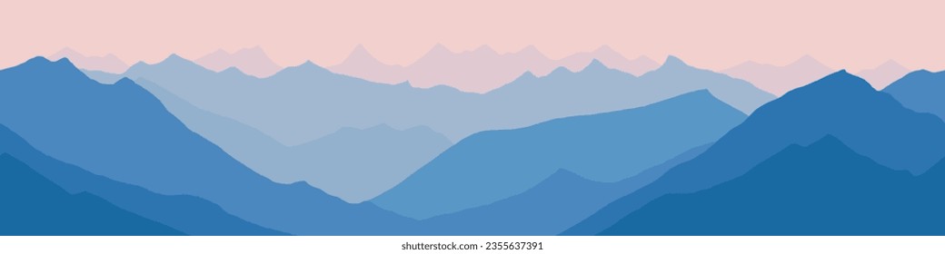 Sunrise in the mountains, seamless border, panoramic view, vector illustration