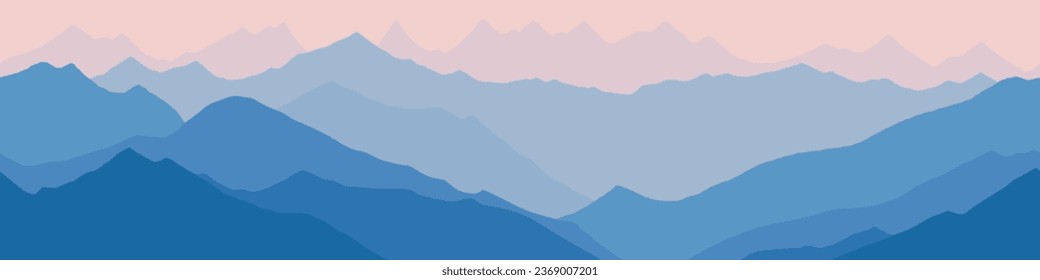 Sunrise in the mountains, seamless border, panoramic view, vector illustration