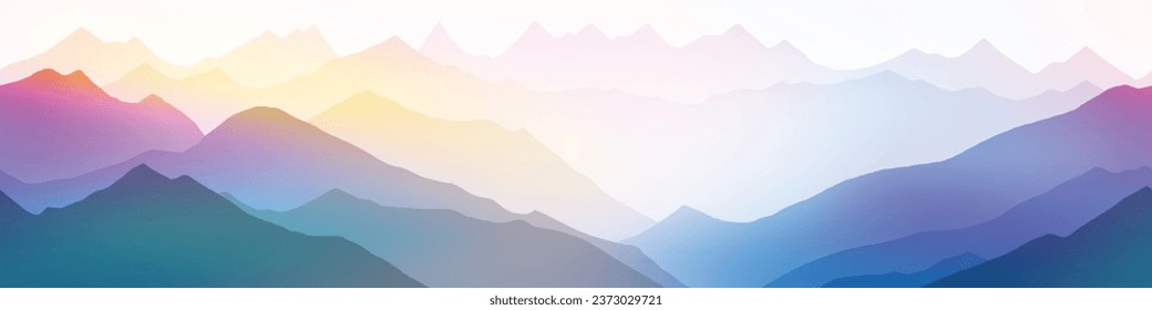Sunrise in the mountains, seamless border, panoramic view, vector illustration