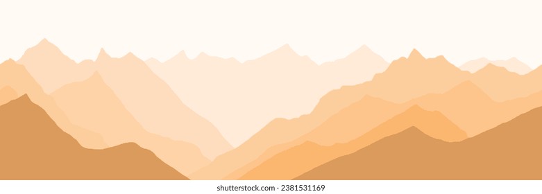 Sunrise in the mountains, seamless border, panoramic view, vector illustration