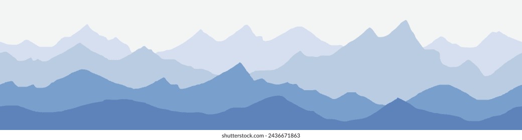 Sonnenaufgang in den Bergen, nahtlose Grenze, Panoramablick, Vektor-Illustration