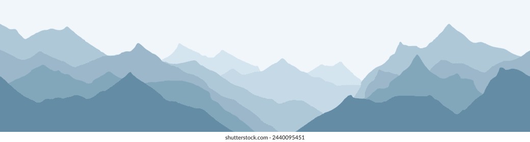 Amanecer en las montañas, borde transparente, vista panorámica, ilustración vectorial