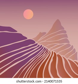 Sunrise in mountains, vector illustration