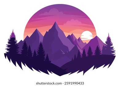 Sunrise in the Mountains Vector Landscape Illustration – Stunning Nature Artwork for Home and Office Decor
