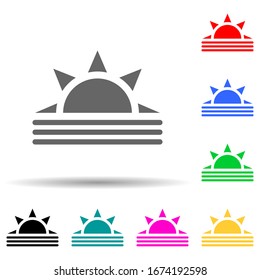 Icono de estilo multicolor Sunrise. Línea delgada simple, contorno vectorial de iconos web para ui y ux, sitio web o aplicación móvil